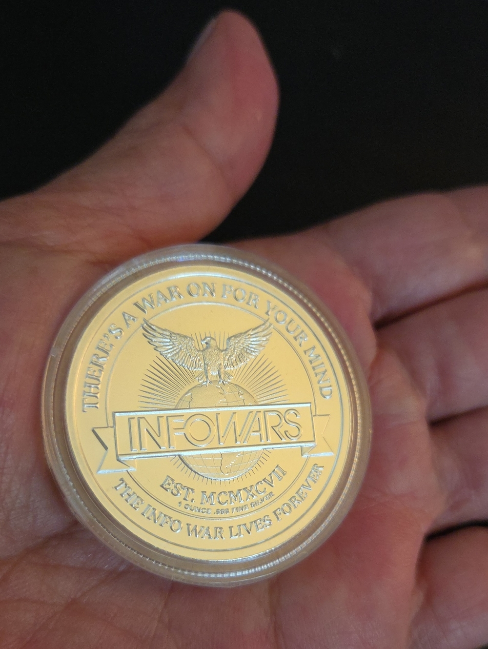One Troy Ounce Silver Coin Vintage Alex Jones INFOWARS 1996